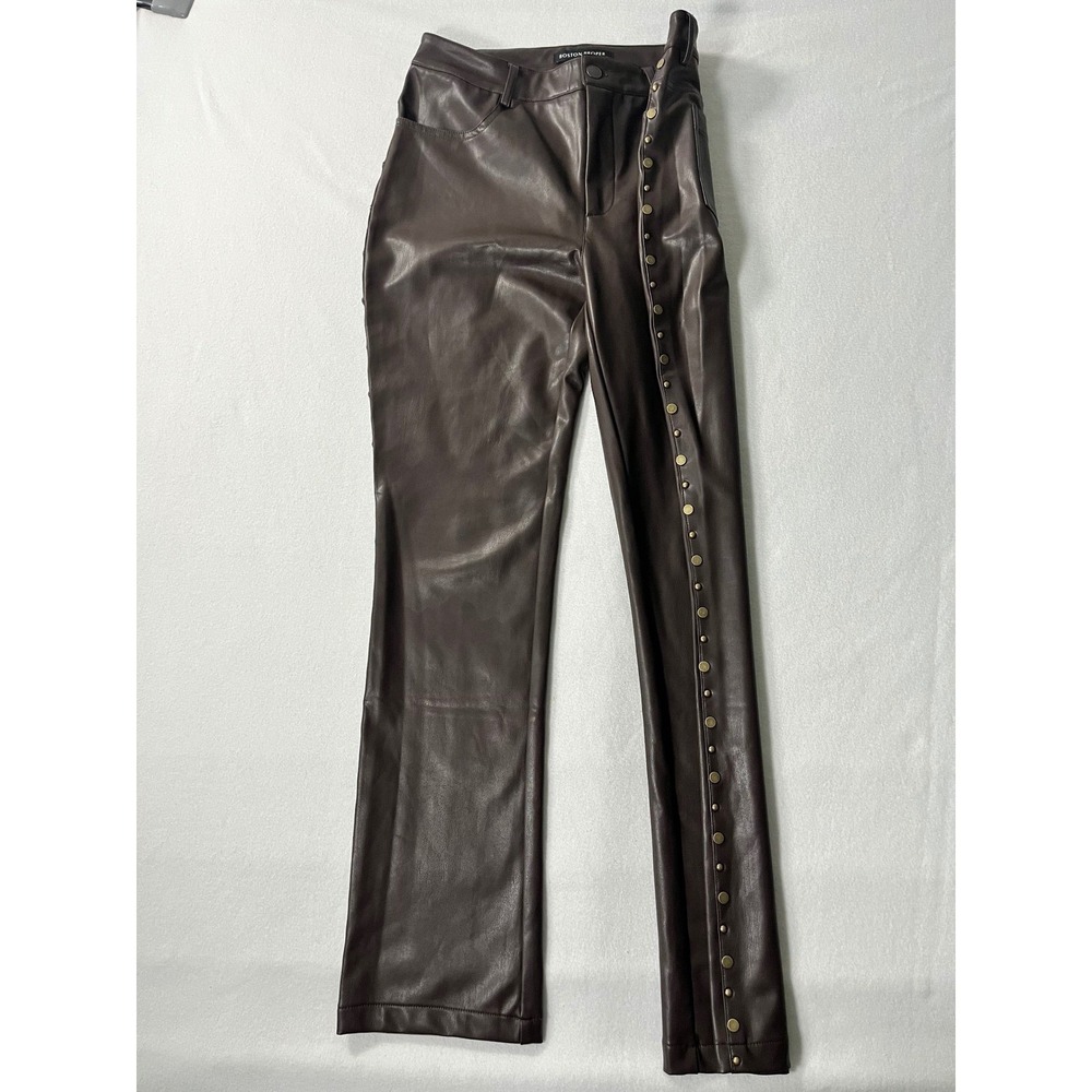 Boston Proper Brown Faux Leather Studded Side Pants Western Boho Size 8 - Picture 6 of 8